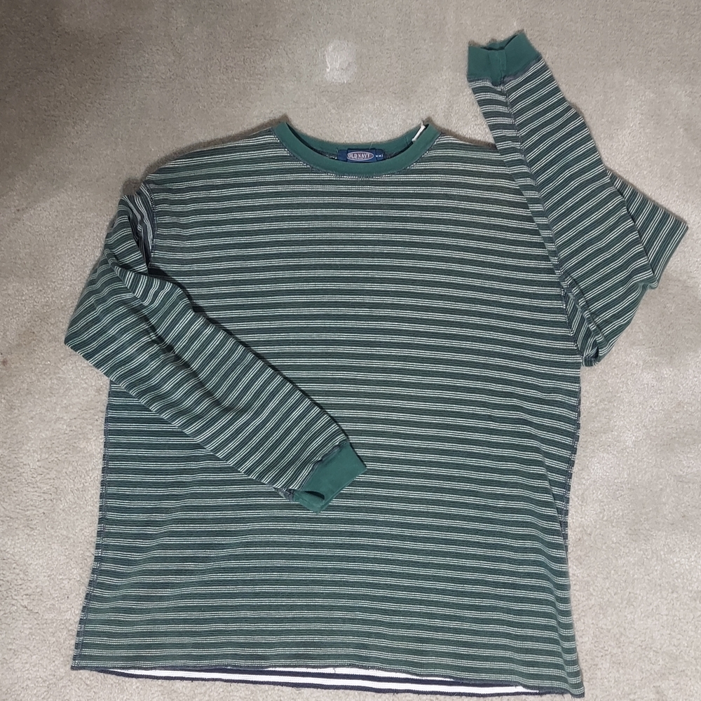 Vintage 90s Old Navy Sweater Grunge Era Knit Pullover Dark Light Green Striped